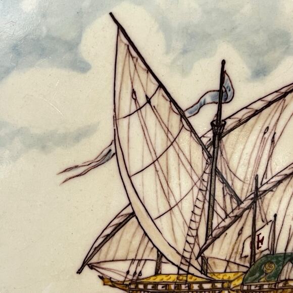 Portuguese Tile Ship Gale Seculo XVI Handpainted Battistini de Maria de Portugal - Picture 11 of 13
